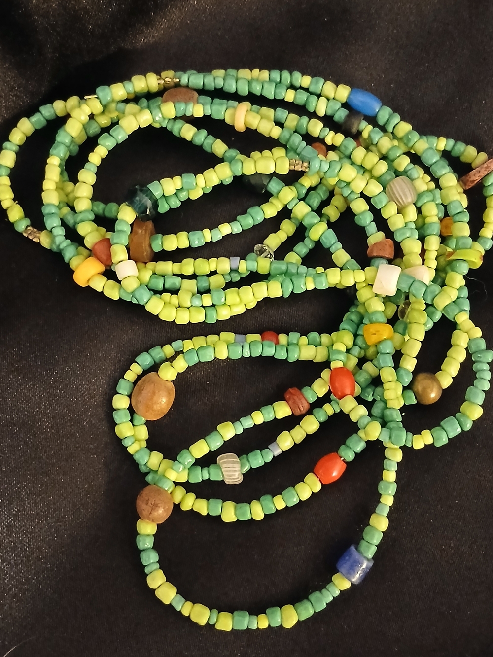 Green and Yellow Beaded Multi-Strand Necklace - Women’s Fashion Jewelry